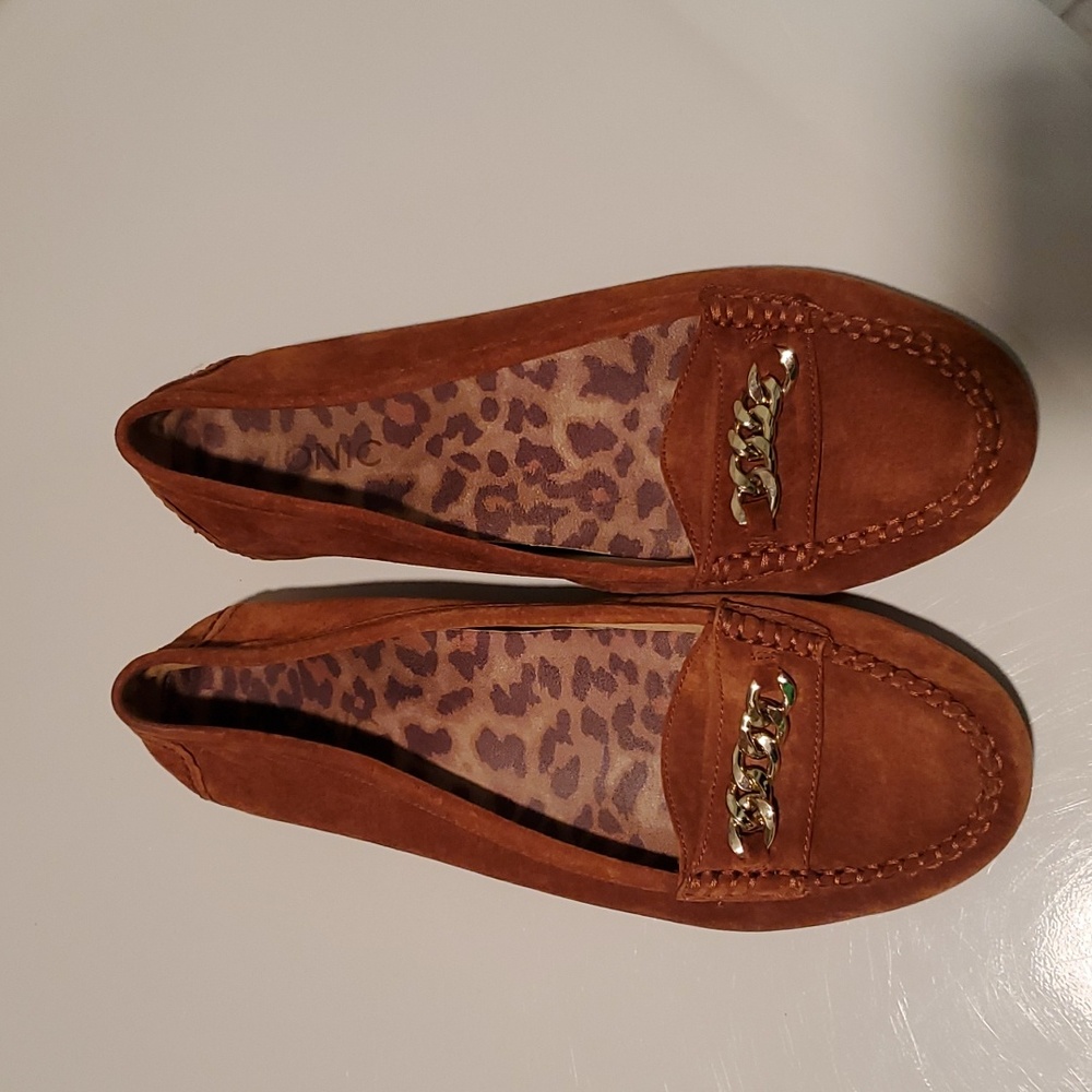 Vionic Brown Loafers with Gold Accent